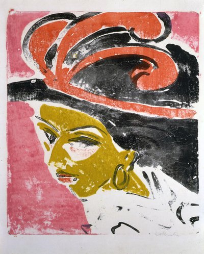 Testa di cocotte con cappello piumato da Ernst Ludwig Kirchner